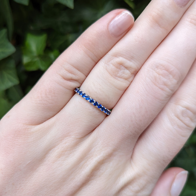 18K White Gold Sapphire Eternity Band on hand