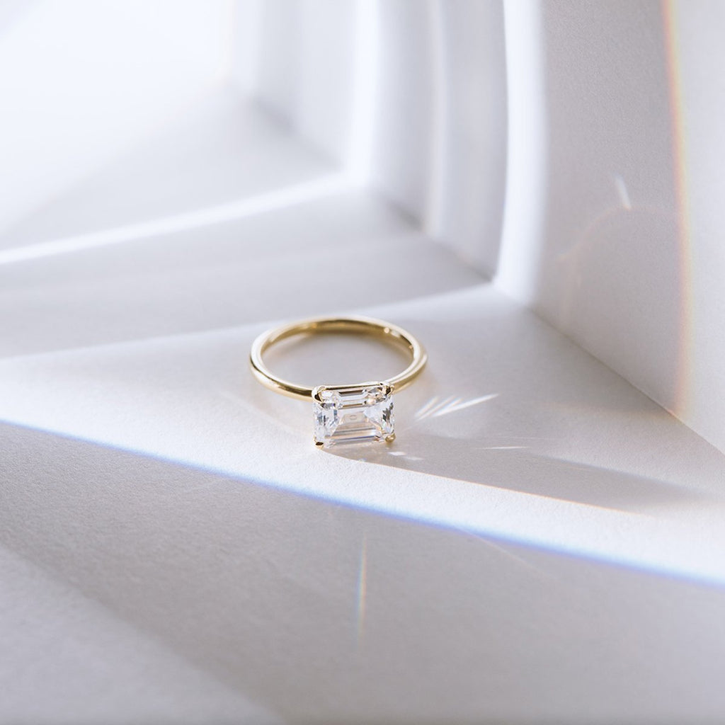ILA Pixie Emerald Cut Diamond Engagement Ring 18K Yellow Gold
