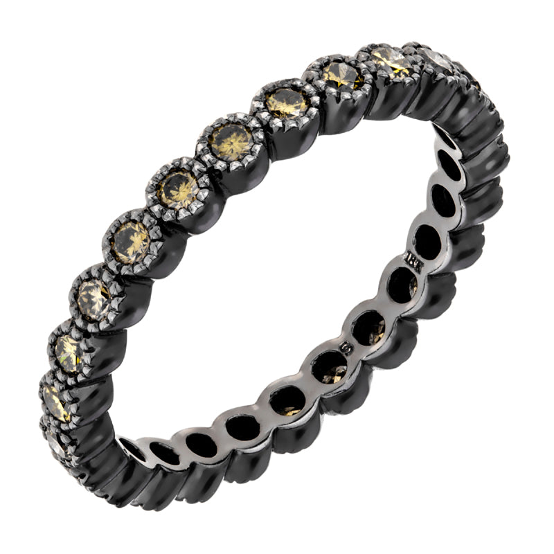 black rhodium eternity band with green diamonds by Sethi Couture