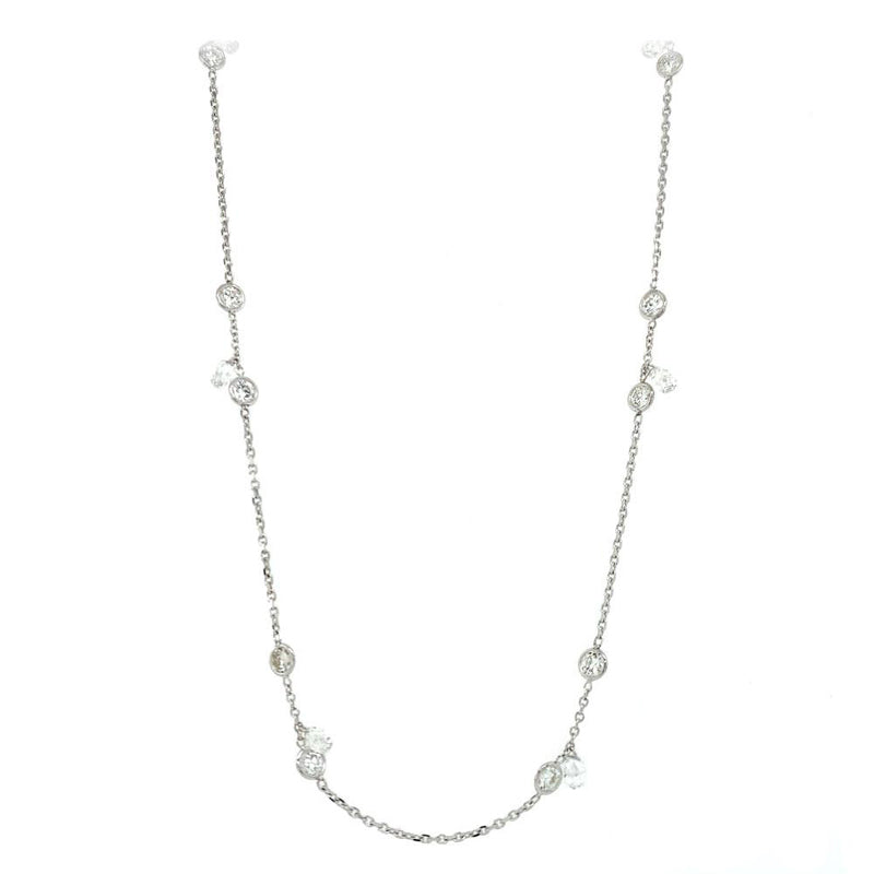 14K white gold diamonds by the yard necklace with round and briolette cut diamonds