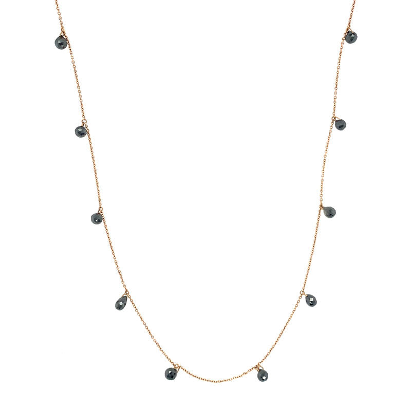 14K Rose Gold and Briolette Black Diamond Station Necklace