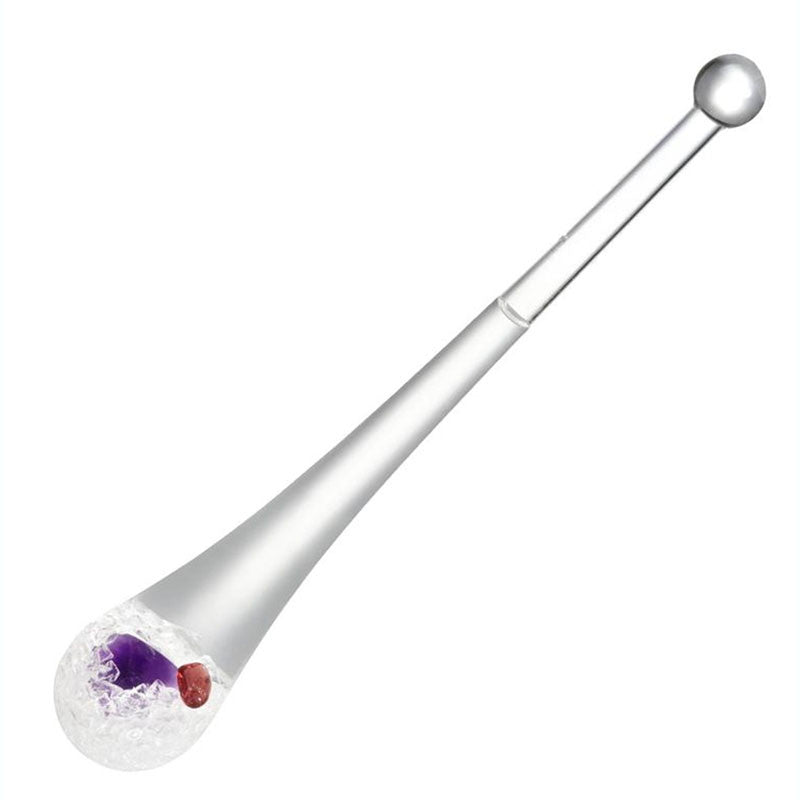 gemstone vial for beverage glass with quartz granules, garnet and amethyst