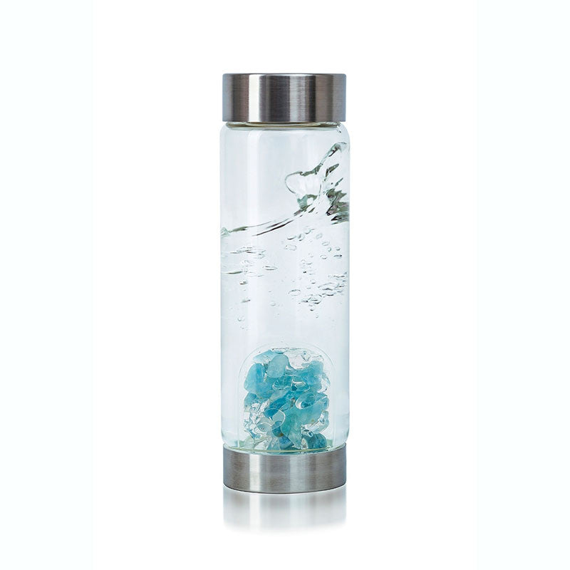 Inner purity water bottle with aquamarine and clear quartz