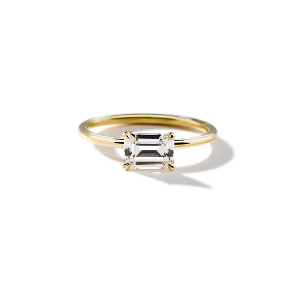 ILA East-West Pixie Emerald Cut Diamond Engagement Ring 18K Yellow Gold