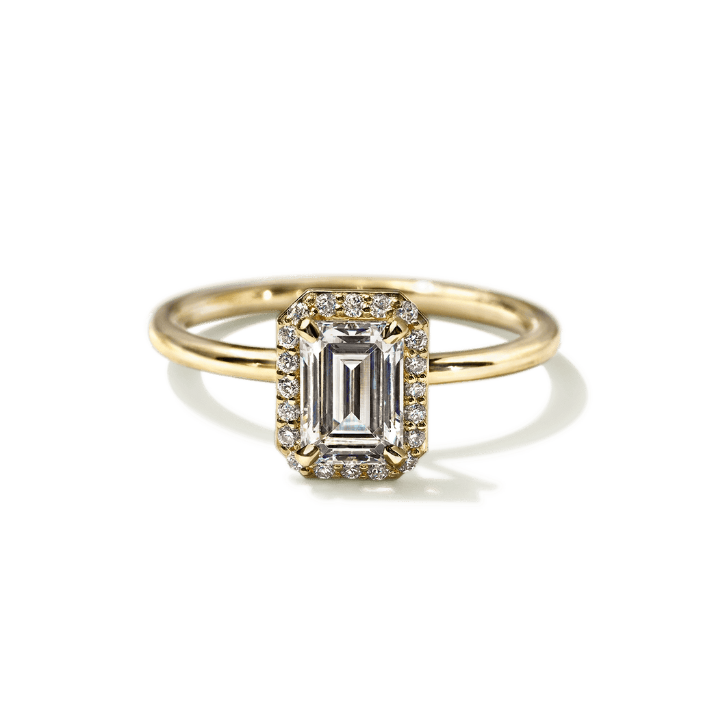 ILA Halo Emerald Cut Diamond Engagement Ring 18K Yellow Gold