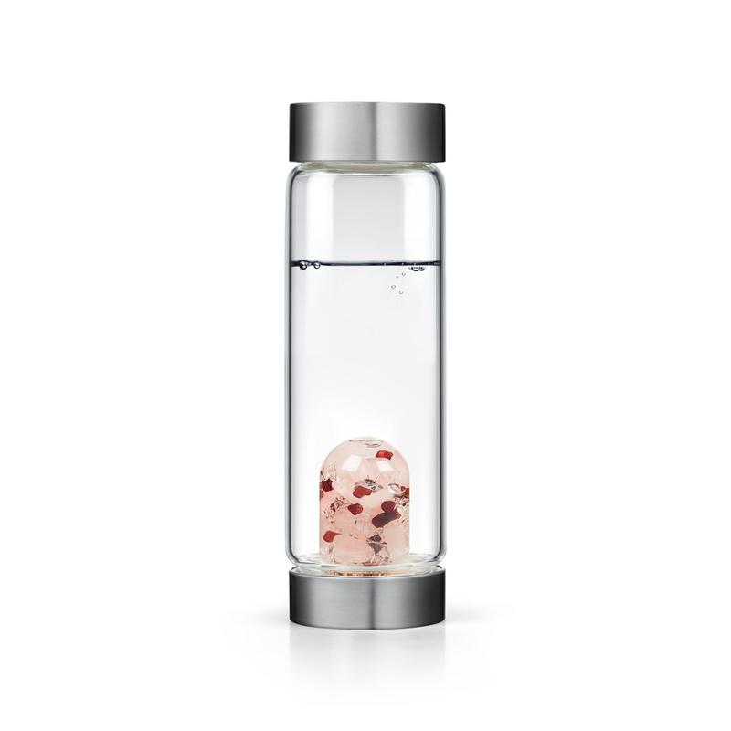 Love (New) Gem Water Bottle with rose quartz, garnet, and clear quartz