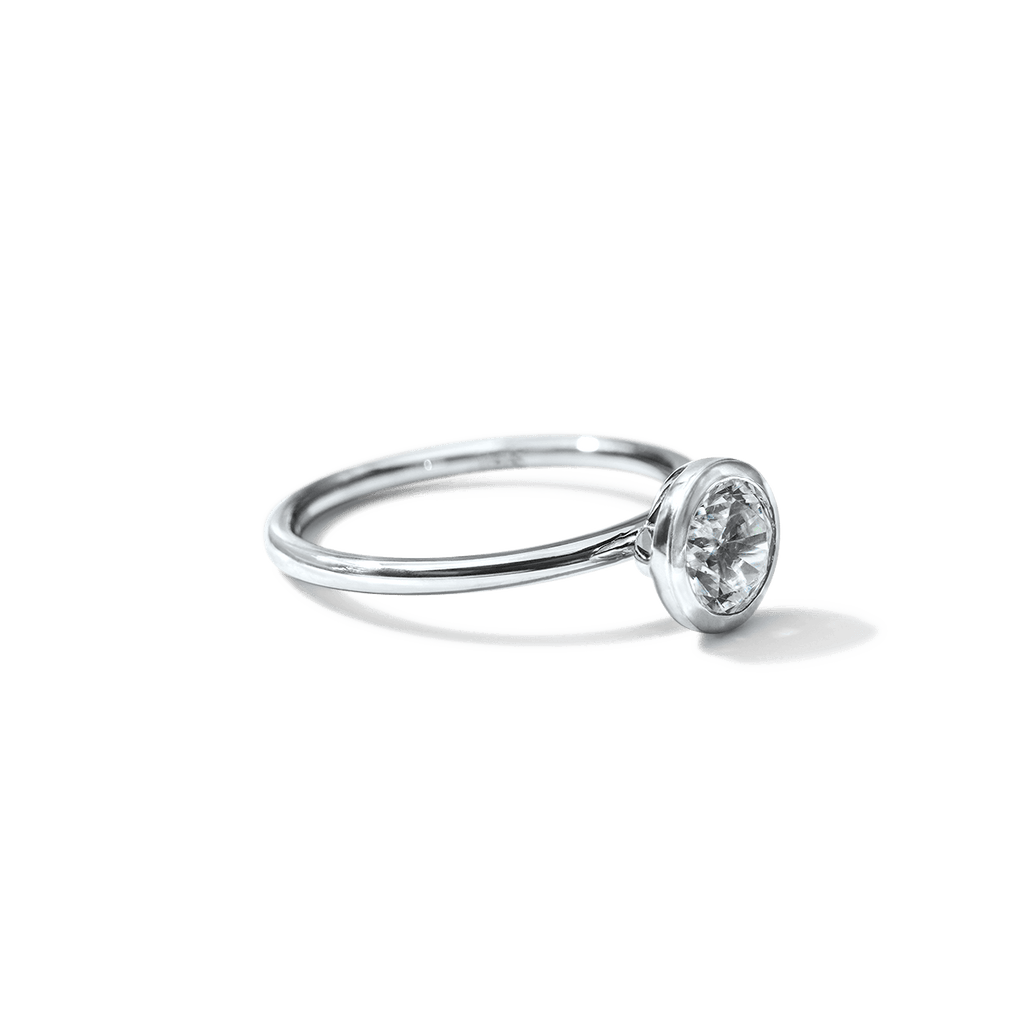 ILA Bezel Round Diamond Engagement Ring 18K White Gold or Platinum