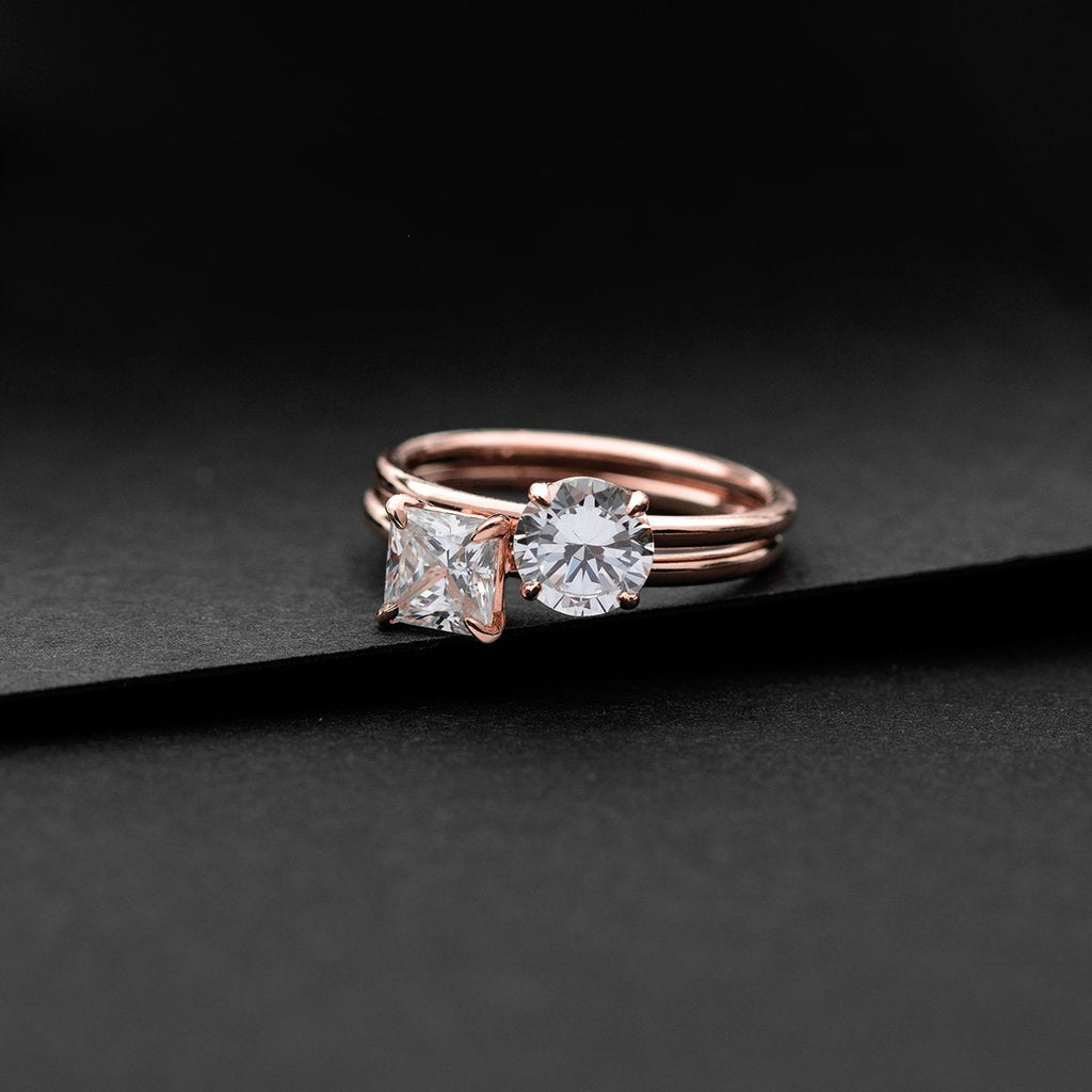 ILA Pixie Round and Princess Diamond Engagement Rings 18K Rose Gold