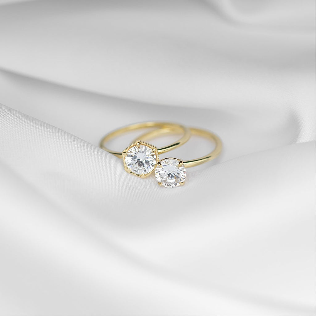 ILA Selene Round Diamond Engagement Ring and ILA Solitaire Round Diamond Engagement Ring 18K Yellow Gold