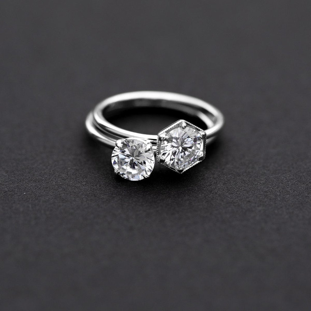 ILA Solitaire Round Diamond Engagement Ring and ILA Selene Round Diamond Engagement Ring 18K White Gold or Platinum