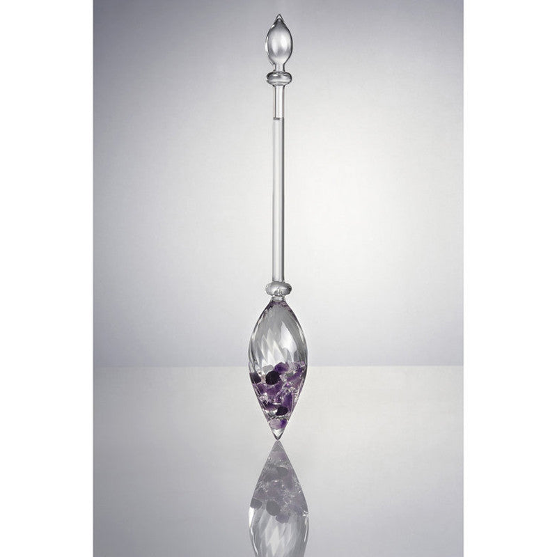 gemstone vial for beverage glass with quartz granules, garnet and amethyst