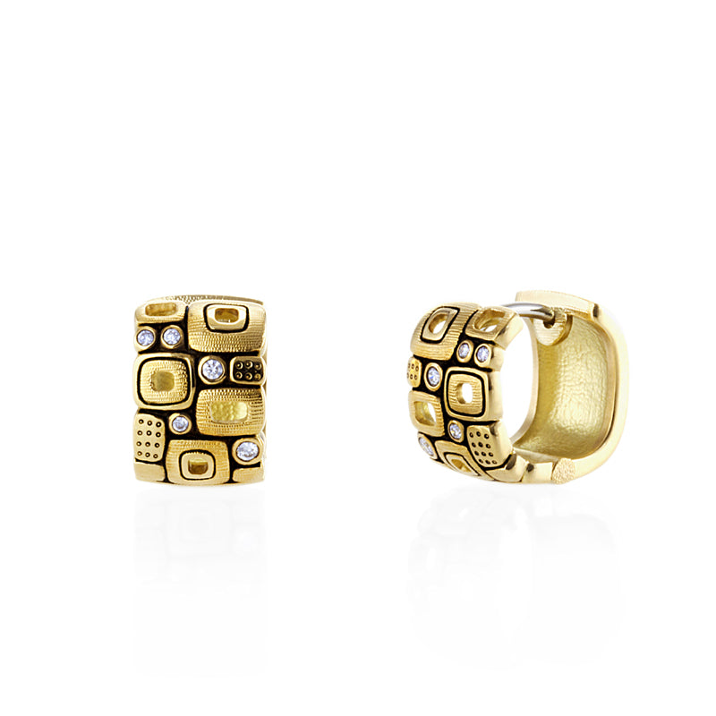 Alex Sepkus 18K Yellow Gold "Little Windows" Diamond Huggie Earrings