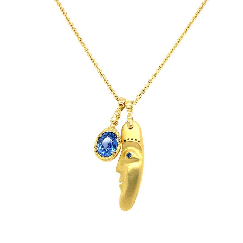 Alex Sepkus 18K Yellow Gold Oval Sapphire Charm and "Big Sleep" Charm Pendant