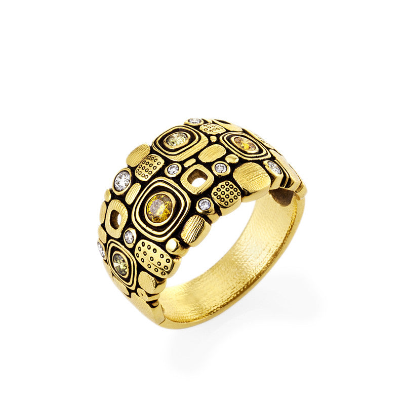 Alex Sepkus Diamond and 18K Gold "Little Windows" Ring with 4 natural yellow diamonds
