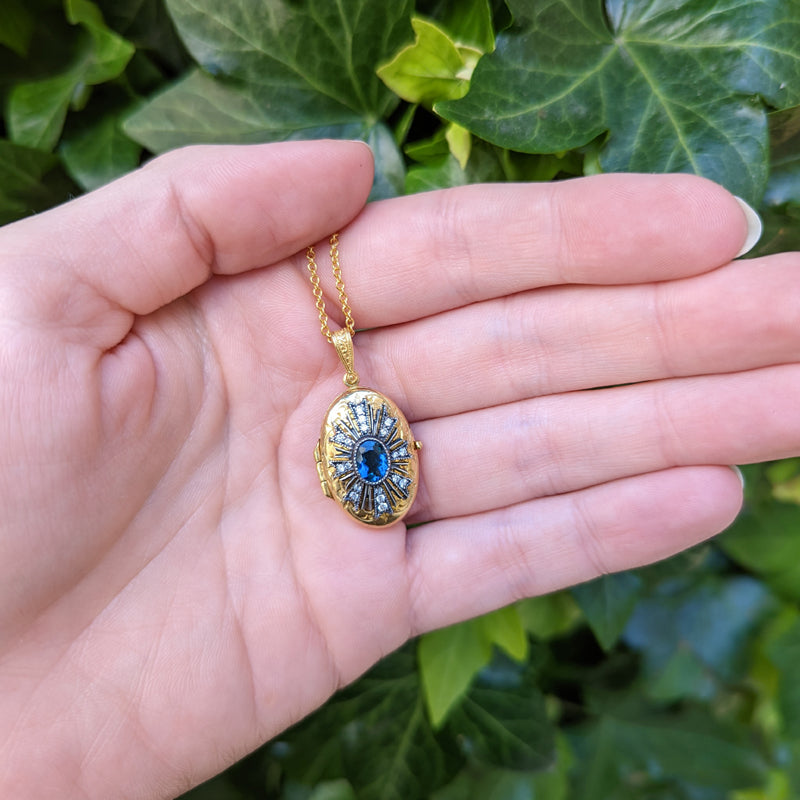 Arman Sarkisyan Oval Indicolite Sunburst Locket in hand