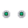 Bayco Jewels Platinum earrings featuring a pair of round Sandawana emeralds, each set within a round colorless diamond surround for pierced ears