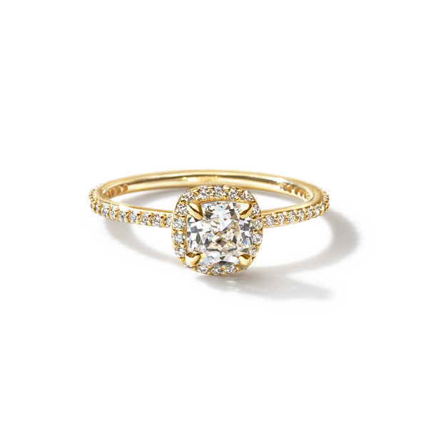 ILA Halo Pave Cushion Diamond Engagement Ring 18K Yellow Gold