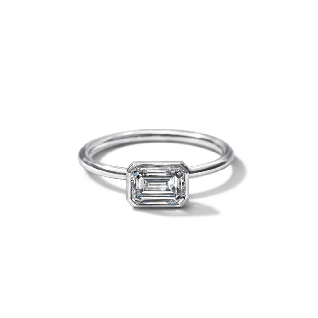 ILA Bezel Emerald Cut Diamond Engagement Ring 18K White Gold or Platinum