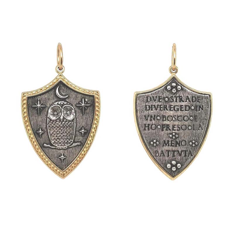 Erica Molinari 18K Gold and Sterling Silver Diamond Owl Shield Charm