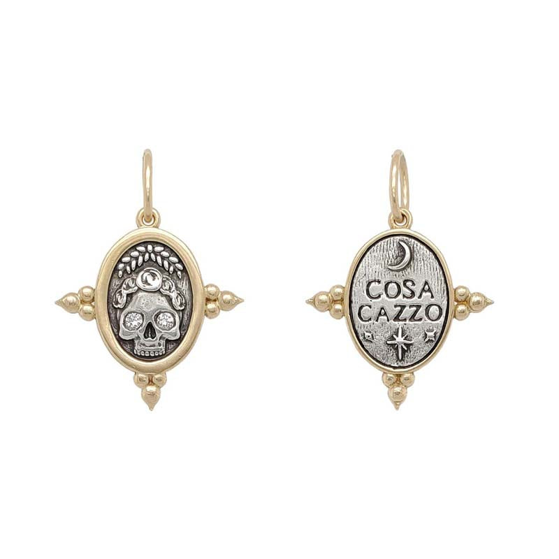 Erica Molinari 18K Gold and Sterling Silver WTF Skull Charm