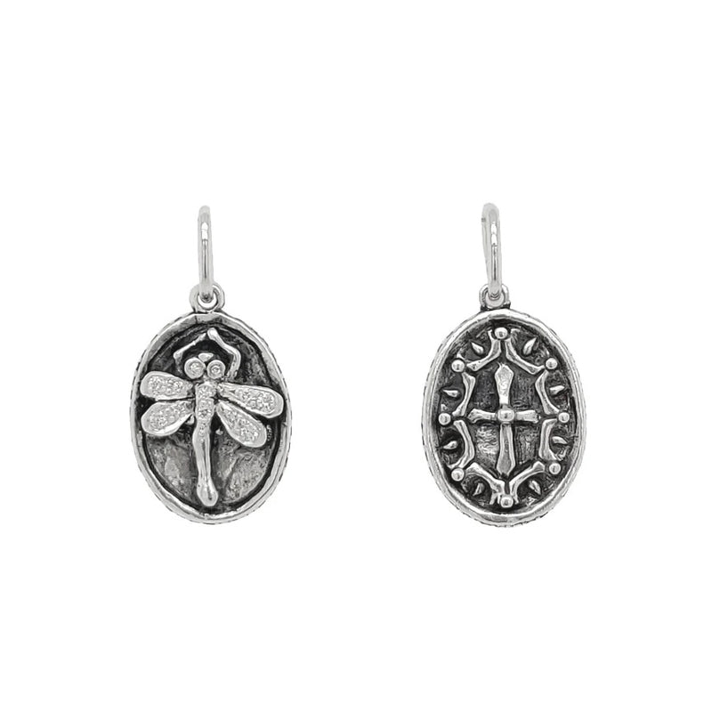 Erica Molinari Sterling Silver and Diamond Baby Dragonfly + Cross Charm