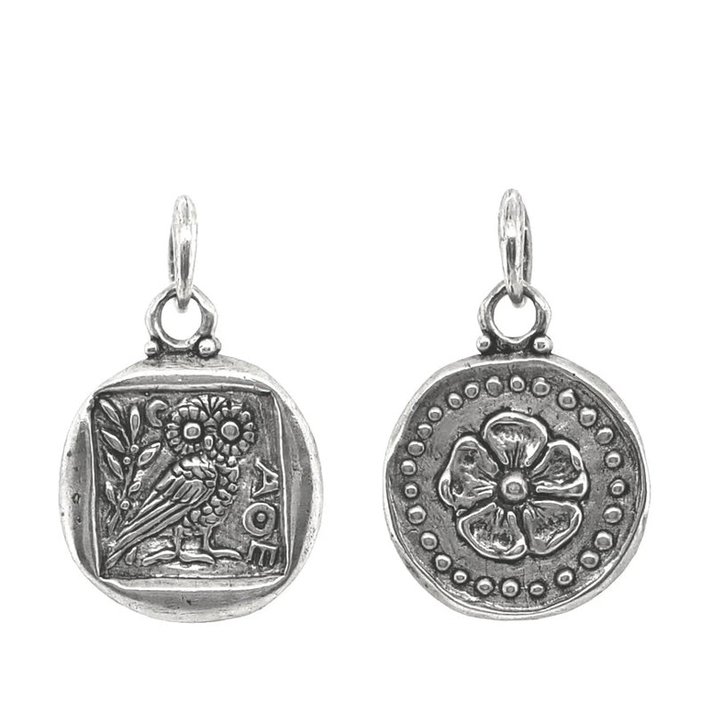 Erica Molinari Sterling Silver and Diamond Owl + Flower Charm