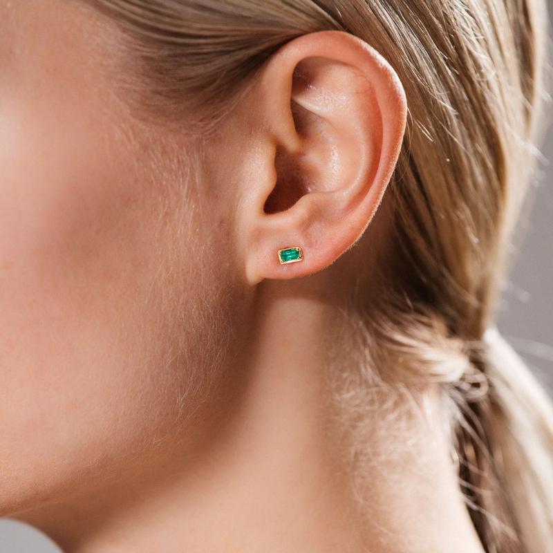 ILA 14KY Leone Baguette Emerald Stud Earrings on model