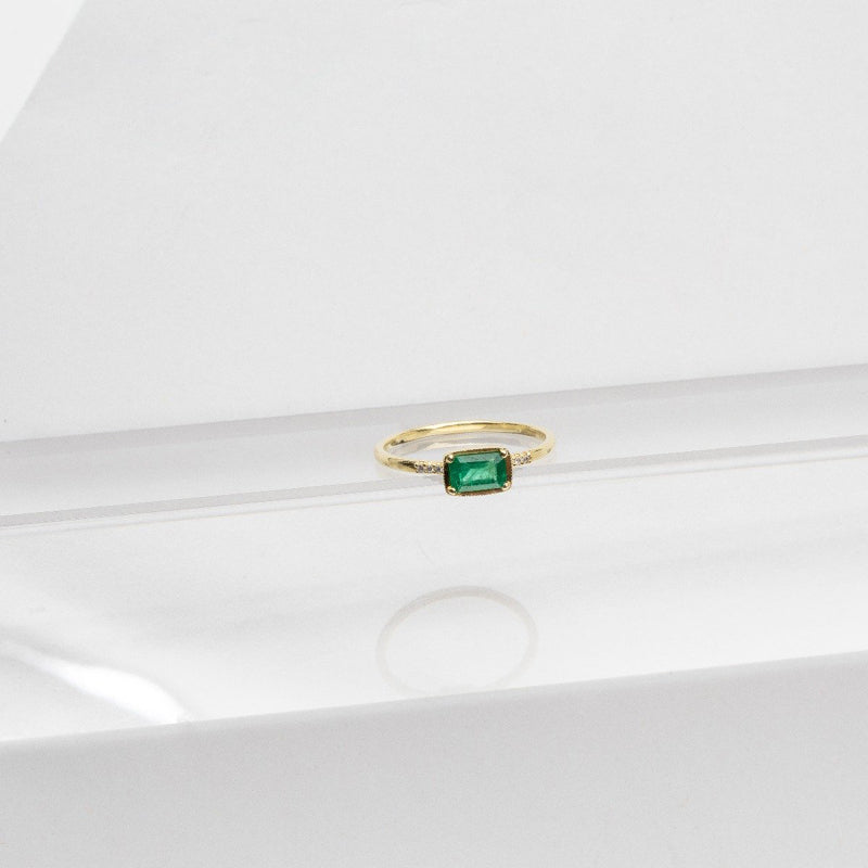 14K yellow gold Karina emerald and diamond ring
