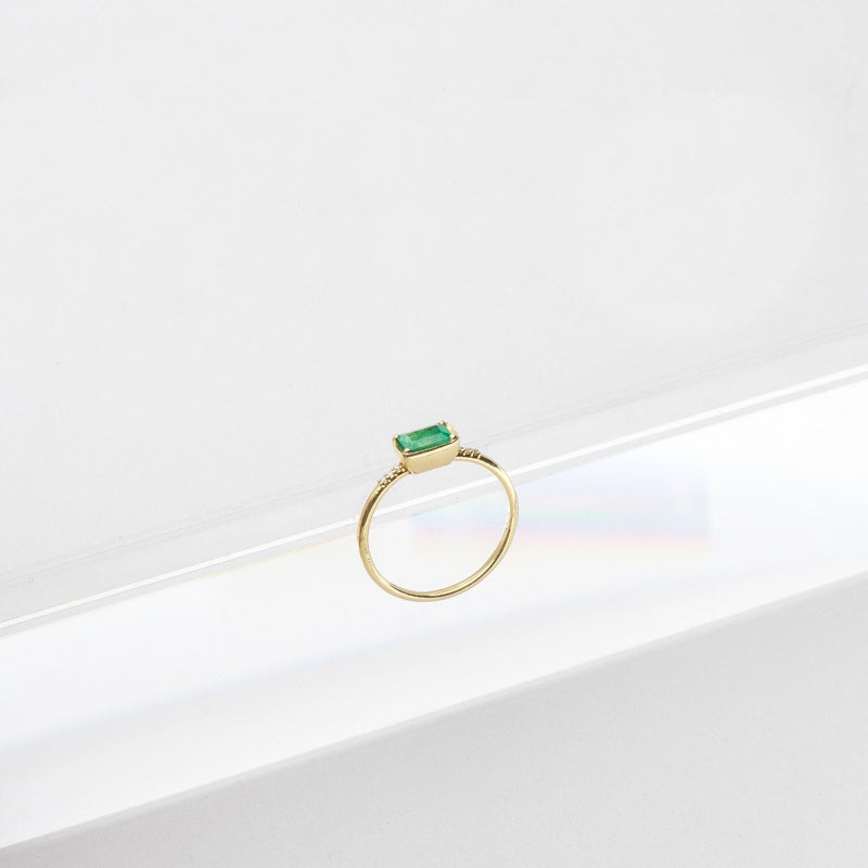 14K yellow gold Karina emerald and diamond ring