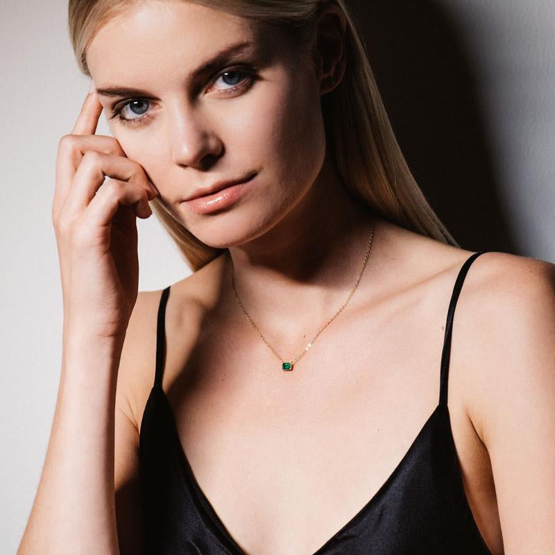 ILA 14KY Leone Baguette Emerald Pendant Necklace on model