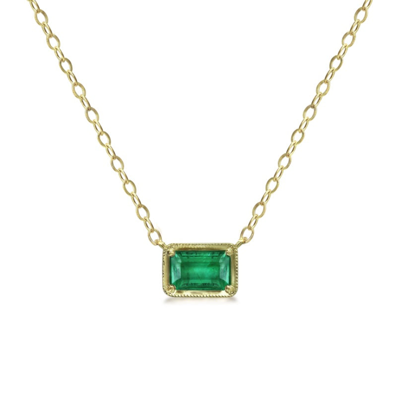 ILA 14KY Leone Baguette Emerald Pendant Necklace