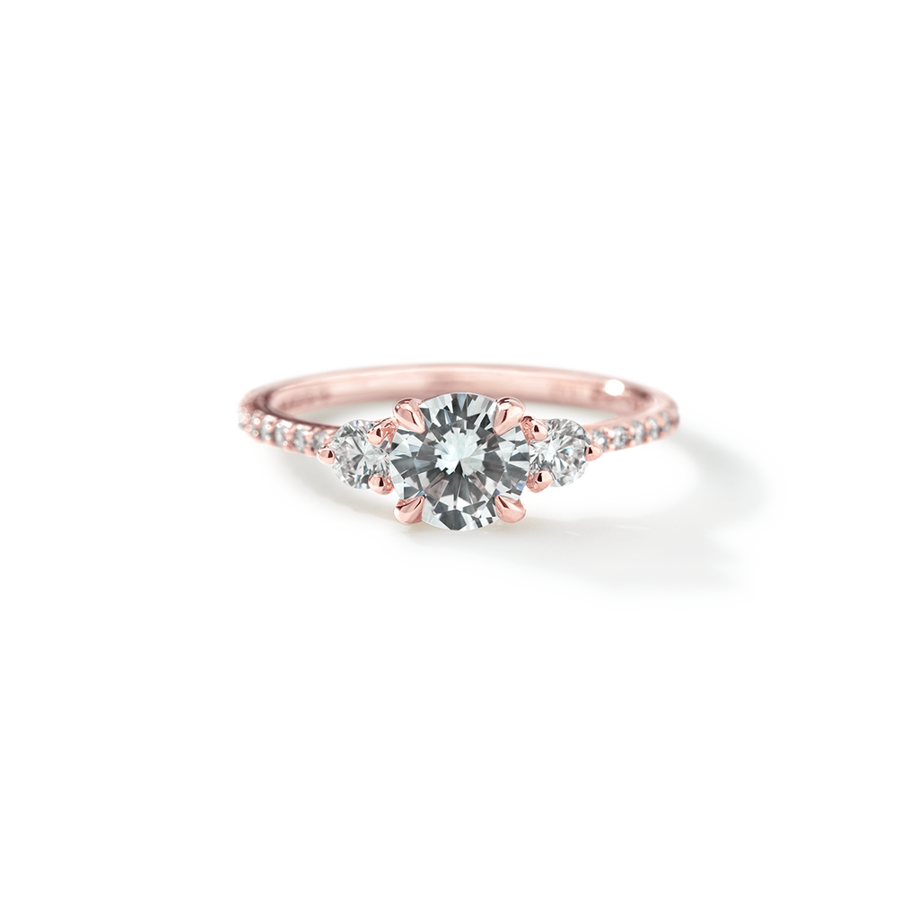 ILA 3 Stone Pave Diamond Engagement Ring 18K Rose Gold