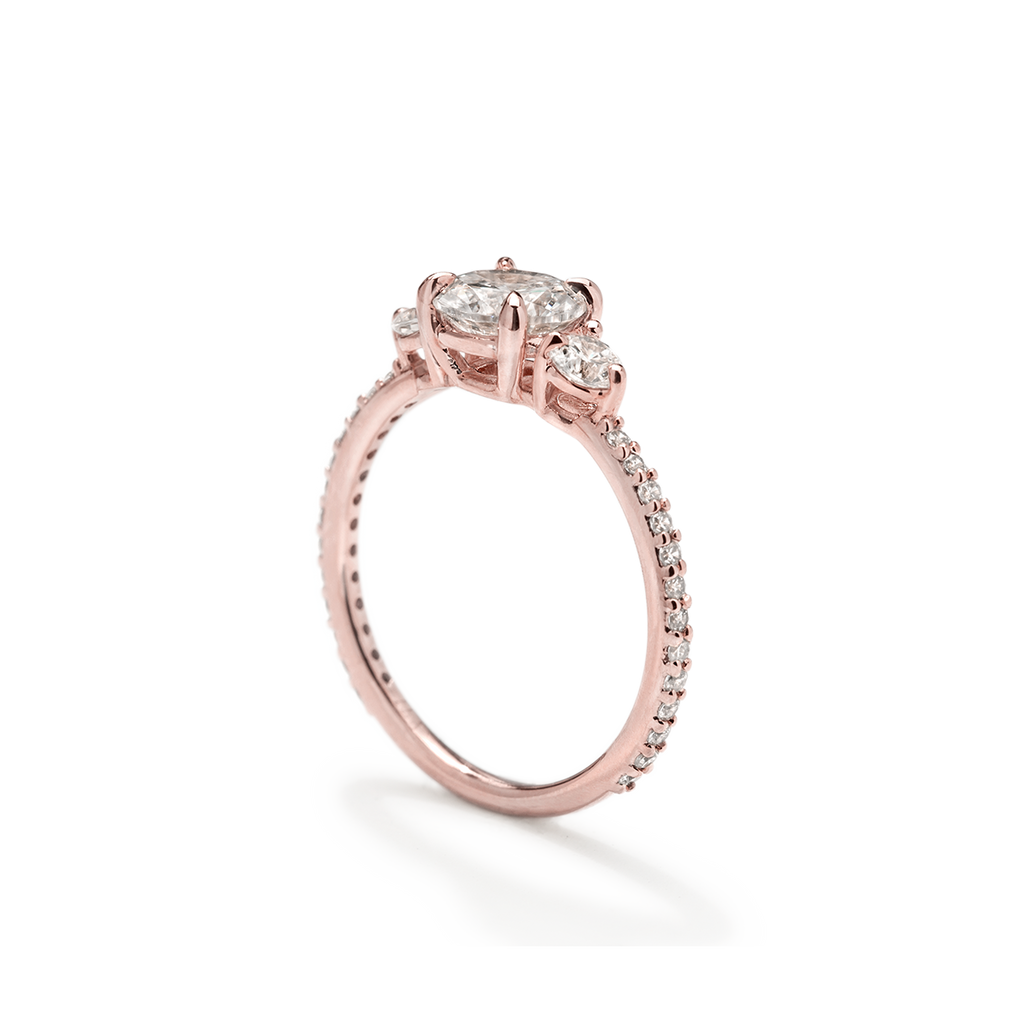 ILA 3 Stone Pave Diamond Engagement Ring 18K Rose Gold