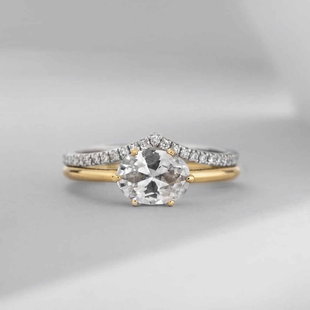 ILA East-West Oval Diamond Engagement Ring 18K Yellow Gold with contour diamond wedding band