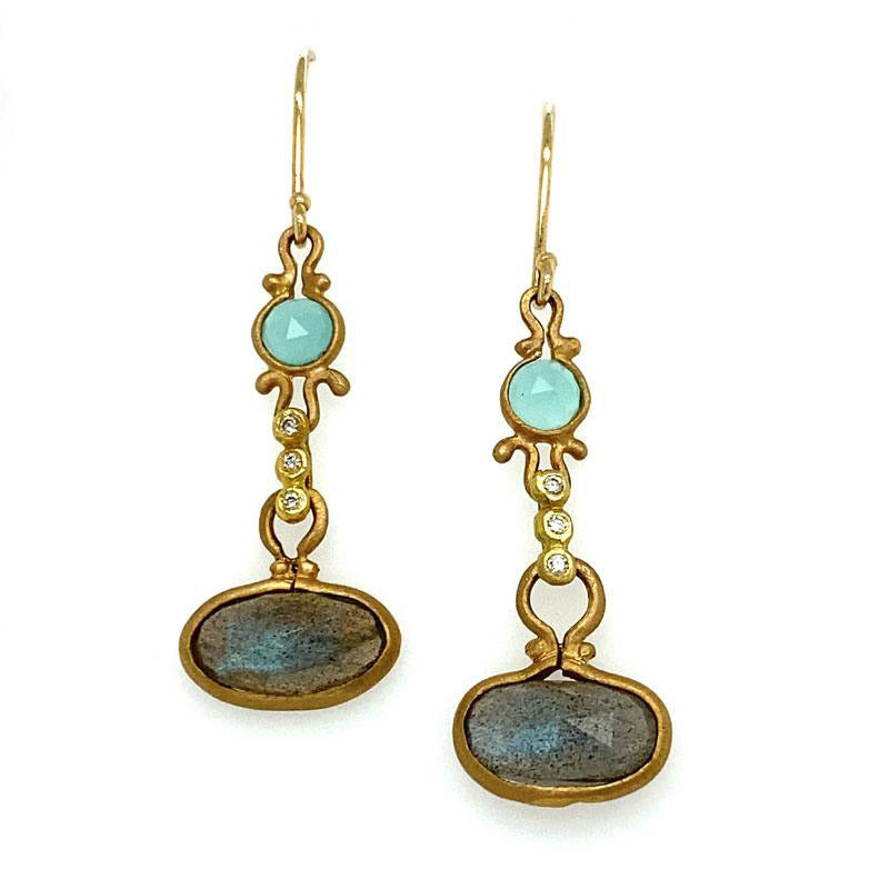 Jennifer Dawes Design 14K Yellow Gold Moonstone and Labradorite Earrings