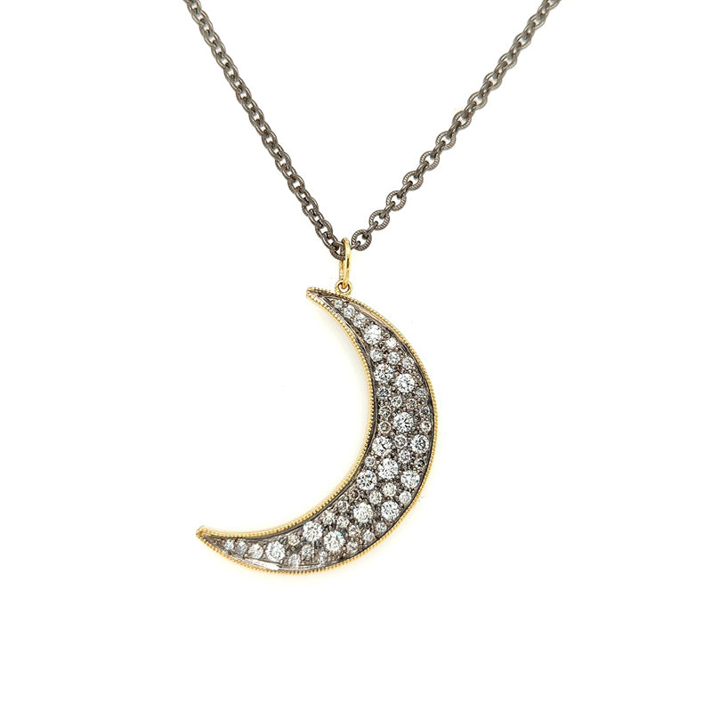 John Apel Diamond Crescent Moon Pendant Necklace - Large