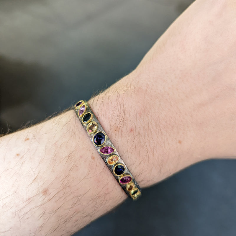 John Apel Multi Color Sapphire Cuff Bracelet - 1, on wrist