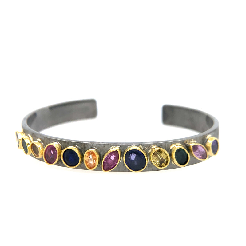 John Apel Multi Color Sapphire Cuff Bracelet - 1