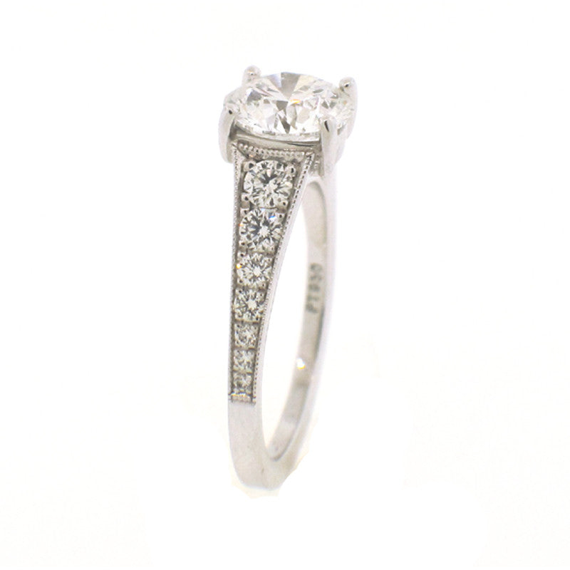 Side view of Diamond and Platinum engagement ring mounting by Mark Patterson jewelry designer
