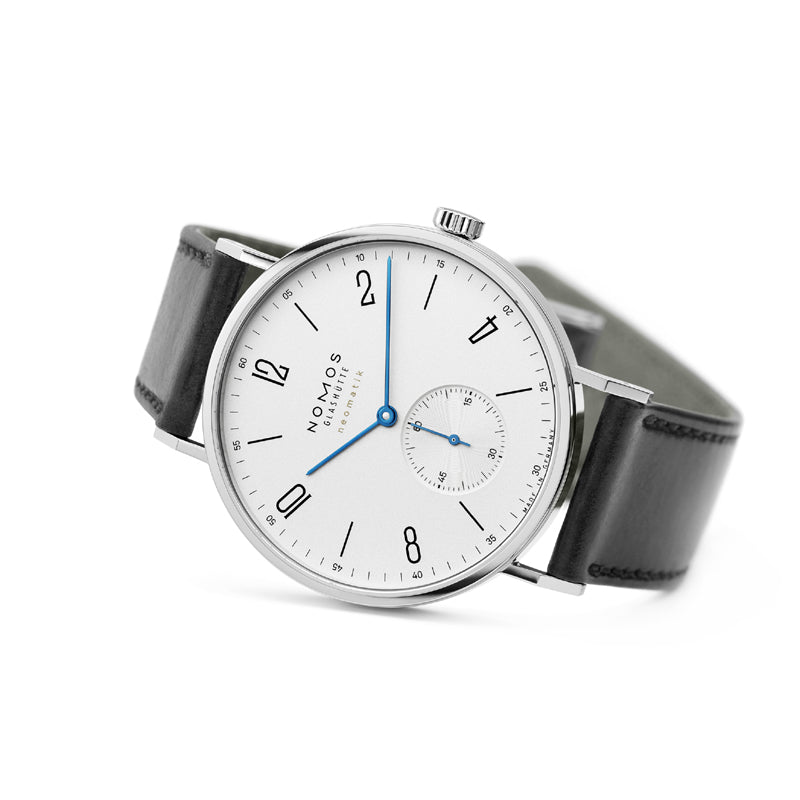 Nomos Tangente Neomatik 39 Watch Ref. 140 on side with blued steel watch hands