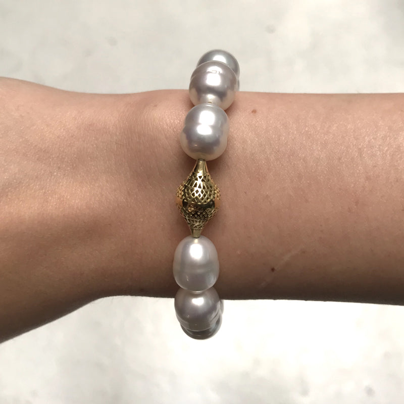 Ray Griffiths South Sea Pearl Stretch Bracelet on wrist