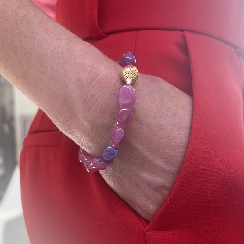 Ray Griffiths Pink and Blue Sapphire Stretch Bracelet on wrist