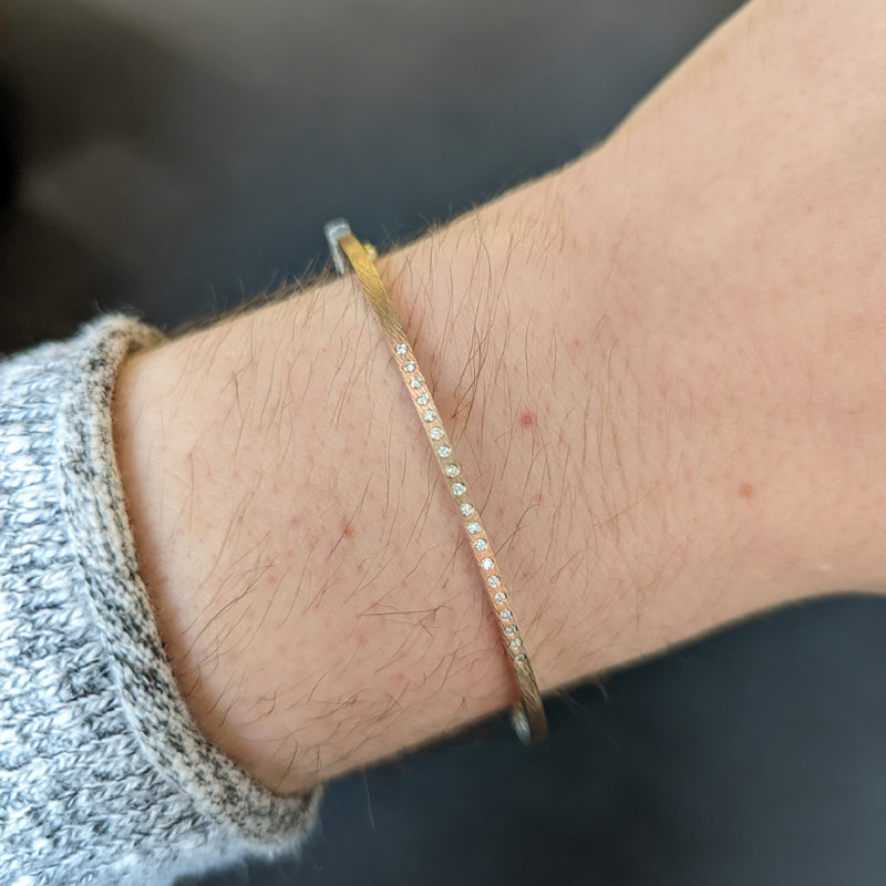 Rene Escobar 18K Rose Gold "Laura" Diamond Bangle Bracelet - 1.8MM, on wrist