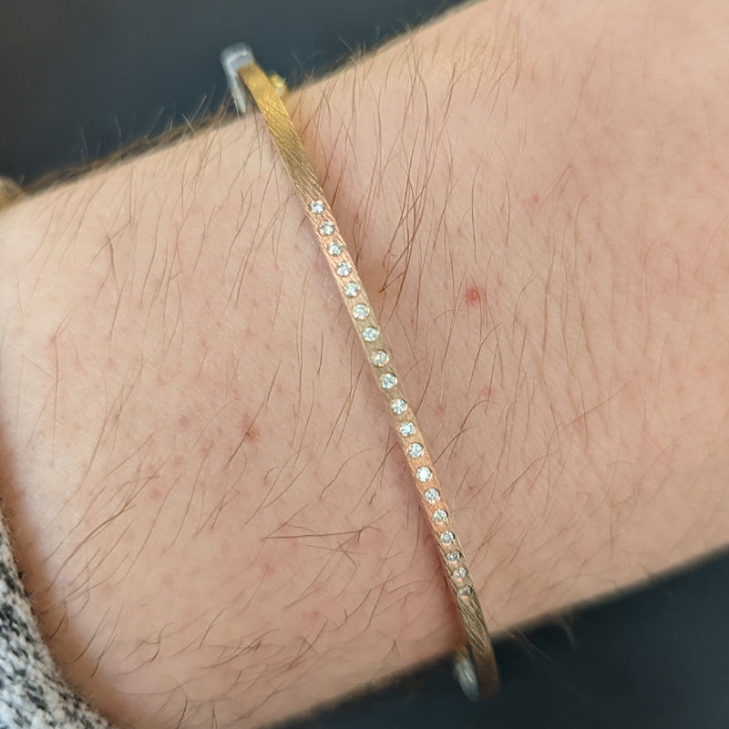 Rene Escobar 18K Rose Gold "Laura" Diamond Bangle Bracelet - 1.8MM, on wrist