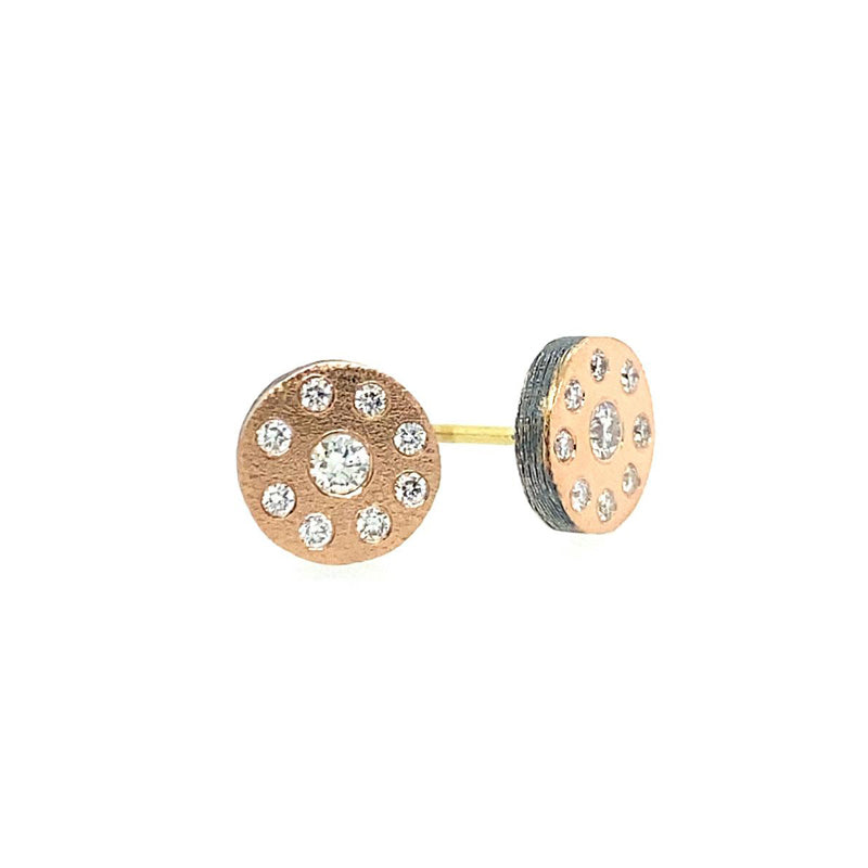 Rene Escobar "Ronde" 18K Rose Gold Diamond Disc Stud Earrings