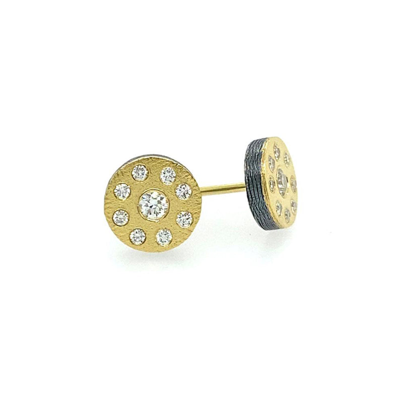 Rene Escobar "Ronde" 18K Yellow Gold Diamond Disc Stud Earrings