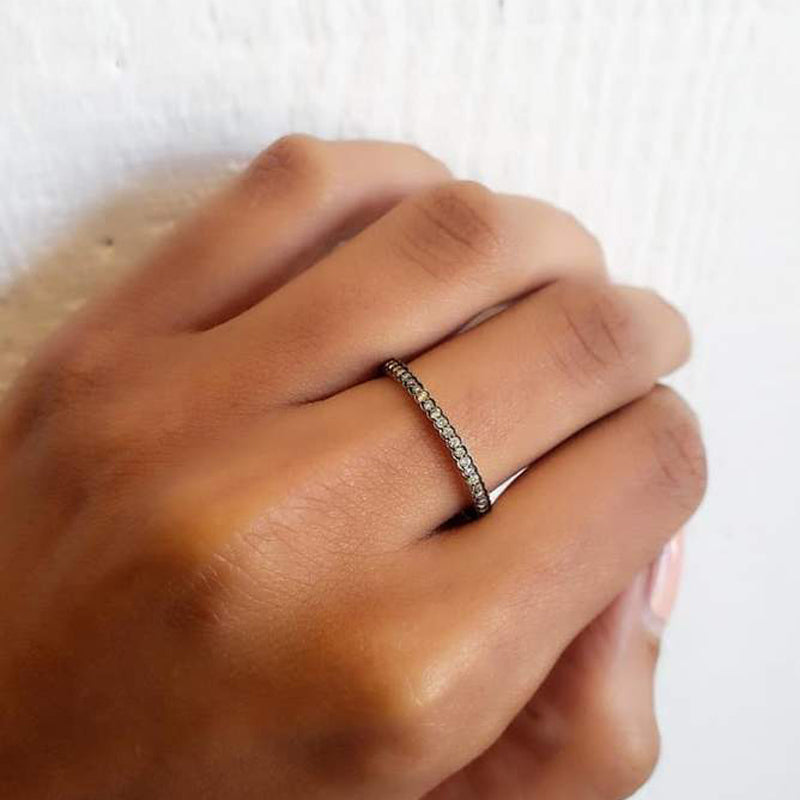Sethi Couture scalloped diamond eternity band, detailed wedding band, on hand