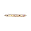 Brushed 18K yellow gold eternity band with flush set multi color diamonds