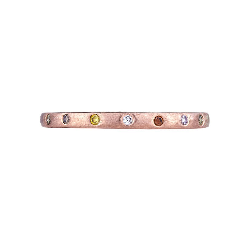 18K rose gold narrow "Dunes" eternity band with multi-color diamonds