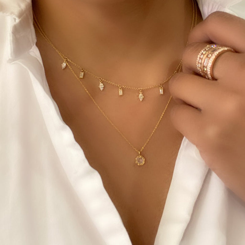 Sethi Couture 18K White Gold Florence Diamond Pendant Necklace on model